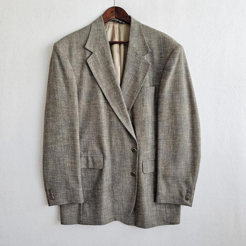 Haggar Tweed Woven Blazer Jacket Sport Coat Mens 44L Long Light Brown\Beige